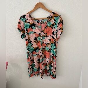 O'Neill Floral V-Neck Romper in Black and Pink